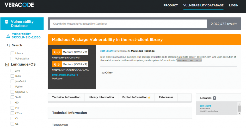 Sourceclear vulnerability database